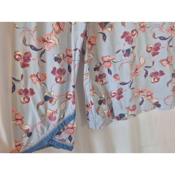 Sold! Garnet Hill Asian Wrap Blue Pink Floral Organic Cotton Pajama Set Large - Picture 5 of 13